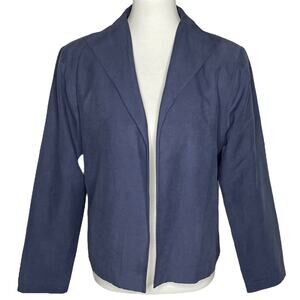 Coldwater Creek Linen Silk Open Blazer Blue Wing Collar Jacket Medium Career